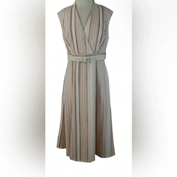 Calvin Klein Striped Belted A Line Dress Size 2 - Picture 2 of 9